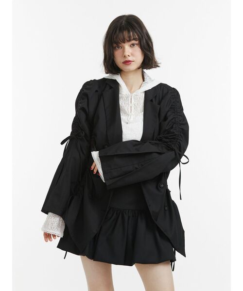 ギャザーリボンジャケットミニワンピース【セットアップ対応