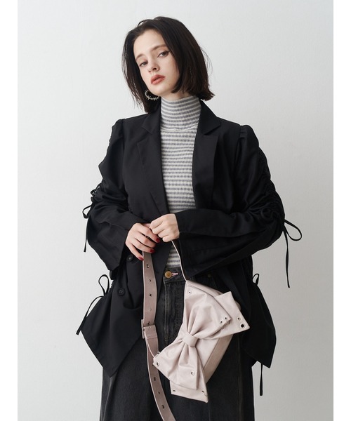 ギャザーリボンジャケットミニワンピース【セットアップ対応