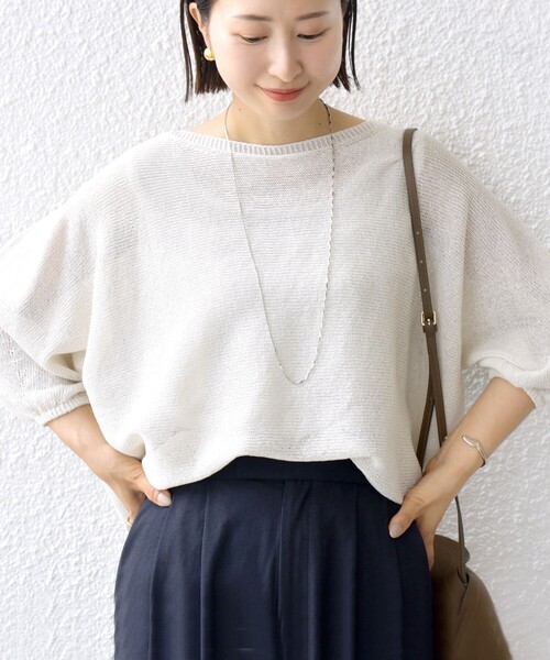 手洗い可能〉ペーパー パフ スリーブ 半袖 ニット（ニット
