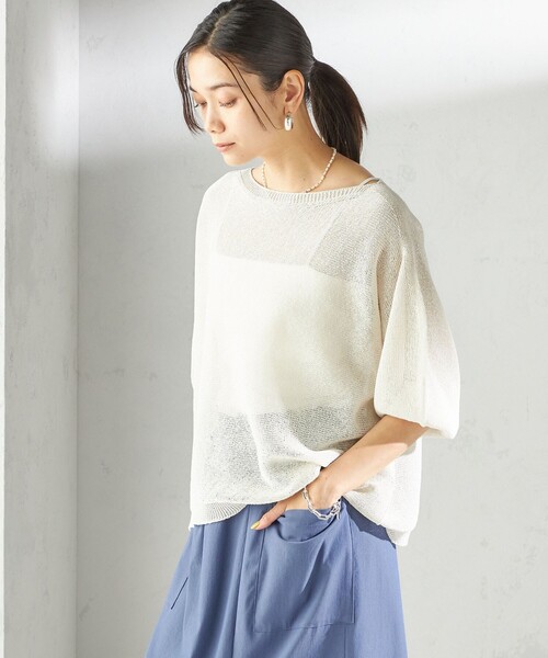 手洗い可能〉ペーパー パフ スリーブ 半袖 ニット（ニット