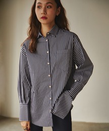 RANDEBOO - 新品 ランデブー シャツ ブラウス ネイビー ストライプ 長袖 ゆったり 肩出し 新品 ランデブー シャツ ブラウス ネイビー ストライプ 長袖