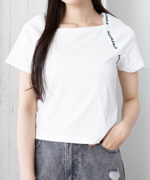 clear（クリア）の「ロゴテープラグランTシャツ［大人 カジュアル 着回し抜群］≪SS新作≫（Tシャツ/カットソー・レディース・オフホワイト/ブラック・F）」の2枚目の写真