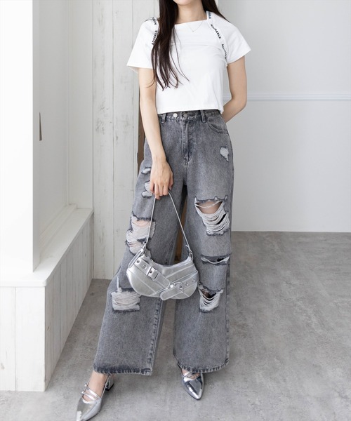 clear（クリア）の「ロゴテープラグランTシャツ［大人 カジュアル 着回し抜群］≪SS新作≫（Tシャツ/カットソー・レディース・オフホワイト/ブラック・F）」の3枚目の写真