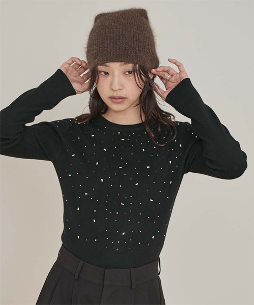 miette（ミエット）の「ビジュークルーネックニット（ニット/セーター・レディース・ブラウン/グレー/ブラック・FREE）」の5枚目の写真
