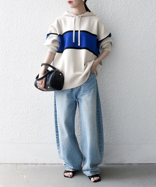 セール】SHIPS any:〈手洗い可能〉パネル ボーダー フーディー ニット