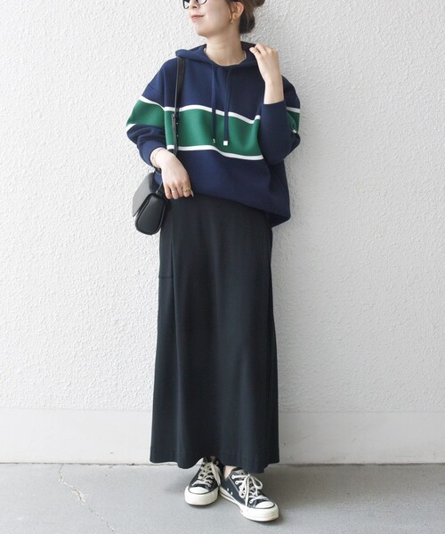 セール】SHIPS any:〈手洗い可能〉パネル ボーダー フーディー ニット