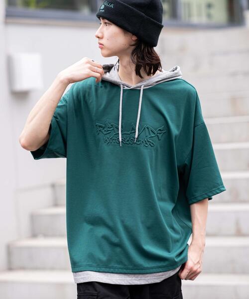 WEGO(ウィゴー)の「WEGO/接触冷感エンボスロゴグラフィックパーカーT(Tシャツ/カットソー・メンズ・ブラック/スミクロ/ダークグリーン/ホワイト・MEDIUM/LARGE)」の22枚目の写真