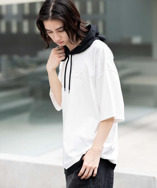 WEGO(ウィゴー)の「WEGO/接触冷感エンボスロゴグラフィックパーカーT(Tシャツ/カットソー・メンズ・ブラック/スミクロ/ダークグリーン/ホワイト・MEDIUM/LARGE)」の12枚目の写真