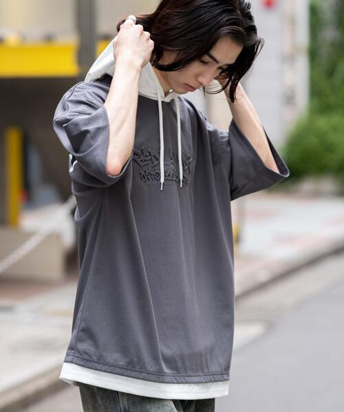 WEGO(ウィゴー)の「WEGO/接触冷感エンボスロゴグラフィックパーカーT(Tシャツ/カットソー・メンズ・ブラック/スミクロ/ダークグリーン/ホワイト・MEDIUM/LARGE)」の20枚目の写真
