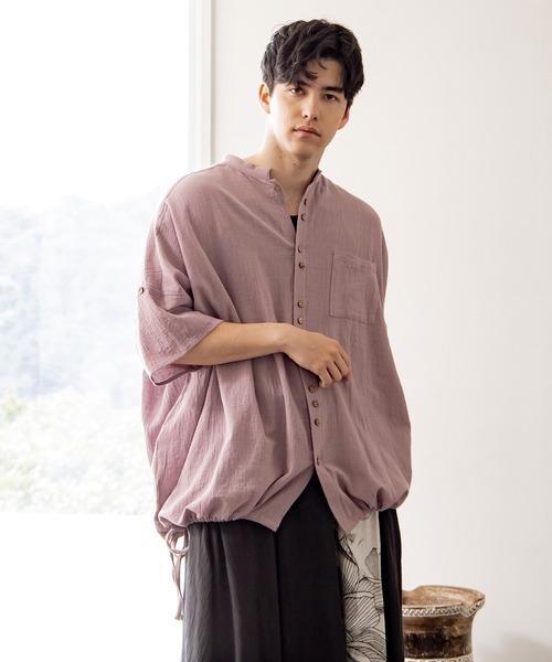 チャイハネ（チャイハネ）の「【チャイハネ】サラナ変形メンズバンドカラーシャツ（シャツ/ブラウス・メンズ・パープル/ベージュ/イエロー・FREE）」の8枚目の写真