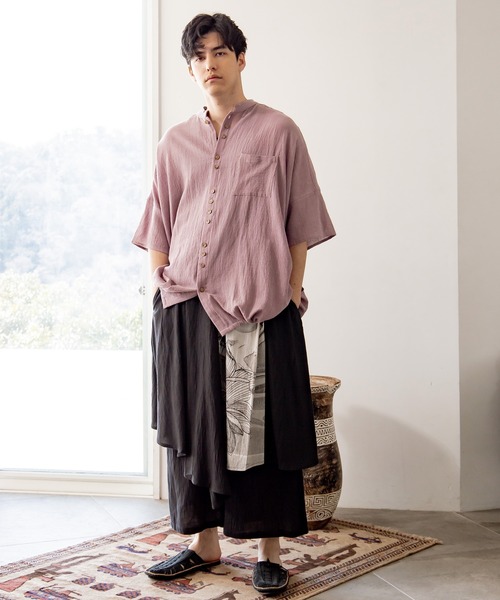 チャイハネ（チャイハネ）の「【チャイハネ】サラナ変形メンズバンドカラーシャツ（シャツ/ブラウス・メンズ・パープル/ベージュ/イエロー・FREE）」の9枚目の写真