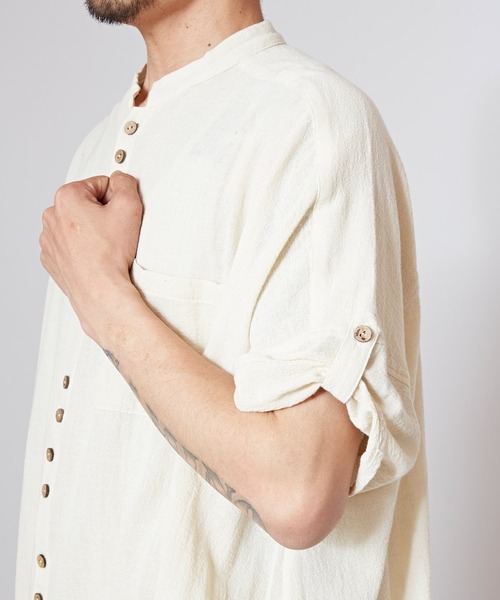 チャイハネ（チャイハネ）の「【チャイハネ】サラナ変形メンズバンドカラーシャツ（シャツ/ブラウス・メンズ・パープル/ベージュ/イエロー・FREE）」の6枚目の写真