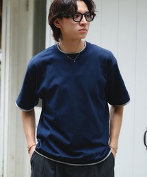 LAYERED-LOOK COLOR-BLOCK T-SHIRT / レイヤード風配色ショートスリーブTシャツ