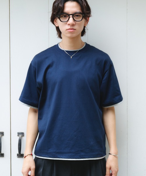 Adoon plain(アドーンプレーン)の「LAYERED-LOOK COLOR-BLOCK T-SHIRT / レイヤード風配色ショートスリーブTシャツ(Tシャツ/カットソー・メンズ・チャコールグレー/ネイビー/ブラウン・MEDIUM/LARGE)」の19枚目の写真