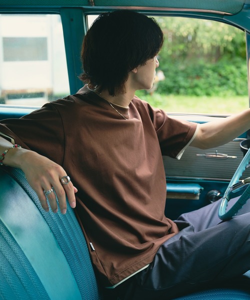 Adoon plain(アドーンプレーン)の「LAYERED-LOOK COLOR-BLOCK T-SHIRT / レイヤード風配色ショートスリーブTシャツ(Tシャツ/カットソー・メンズ・チャコールグレー/ネイビー/ブラウン・MEDIUM/LARGE)」の11枚目の写真