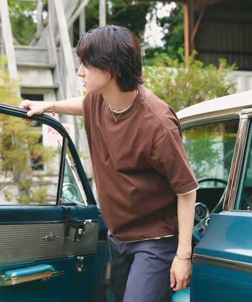 Adoon plain(アドーンプレーン)の「LAYERED-LOOK COLOR-BLOCK T-SHIRT / レイヤード風配色ショートスリーブTシャツ(Tシャツ/カットソー・メンズ・チャコールグレー/ネイビー/ブラウン・MEDIUM/LARGE)」の8枚目の写真