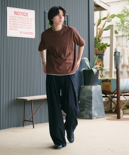 Adoon plain(アドーンプレーン)の「LAYERED-LOOK COLOR-BLOCK T-SHIRT / レイヤード風配色ショートスリーブTシャツ(Tシャツ/カットソー・メンズ・チャコールグレー/ネイビー/ブラウン・MEDIUM/LARGE)」の22枚目の写真