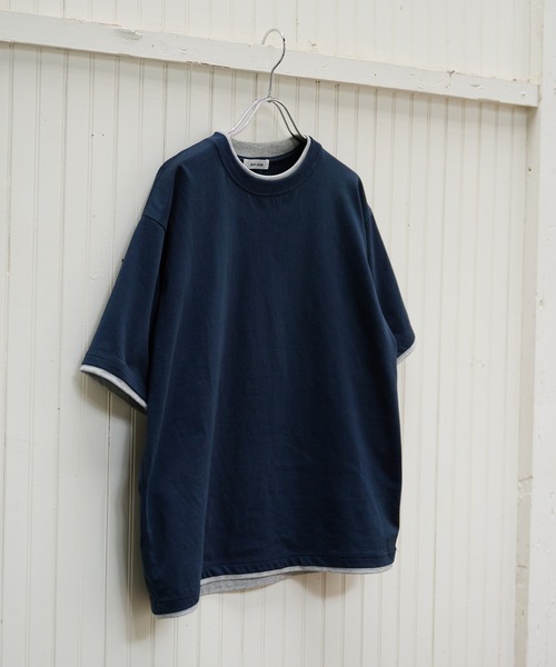 Adoon plain(アドーンプレーン)の「LAYERED-LOOK COLOR-BLOCK T-SHIRT / レイヤード風配色ショートスリーブTシャツ(Tシャツ/カットソー・メンズ・チャコールグレー/ネイビー/ブラウン・MEDIUM/LARGE)」の16枚目の写真