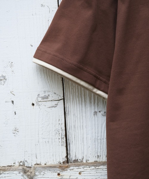 Adoon plain(アドーンプレーン)の「LAYERED-LOOK COLOR-BLOCK T-SHIRT / レイヤード風配色ショートスリーブTシャツ(Tシャツ/カットソー・メンズ・チャコールグレー/ネイビー/ブラウン・MEDIUM/LARGE)」の5枚目の写真