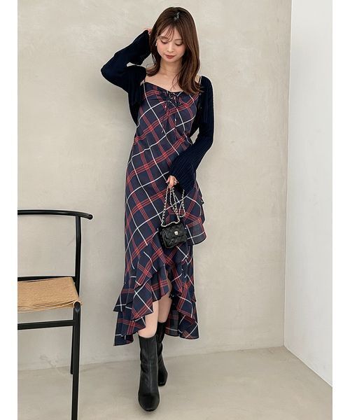 【購入禁止　トリック】フリルチェックキャミソールワンピース フリルチェックキャミソールワンピース（ワンピース）｜SNIDEL