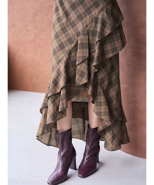 新品タグ付　フリルチェックキャミソールワンピース　茶色　S SNIDEL 新品タグ付 フリルチェックキャミソールワンピース 茶色 S