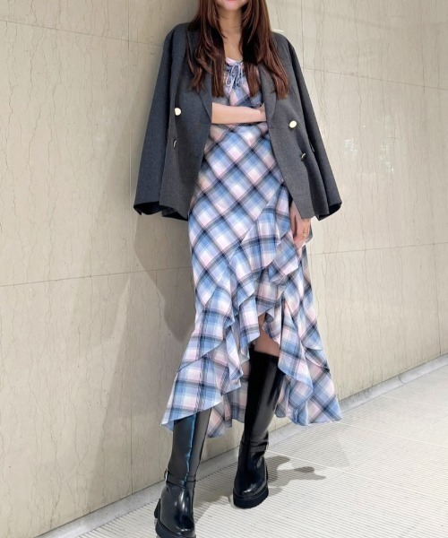 snidel フリルチェックキャミソールワンピース SNIDEL ワンピース フリルチェックキャミソールワンピース