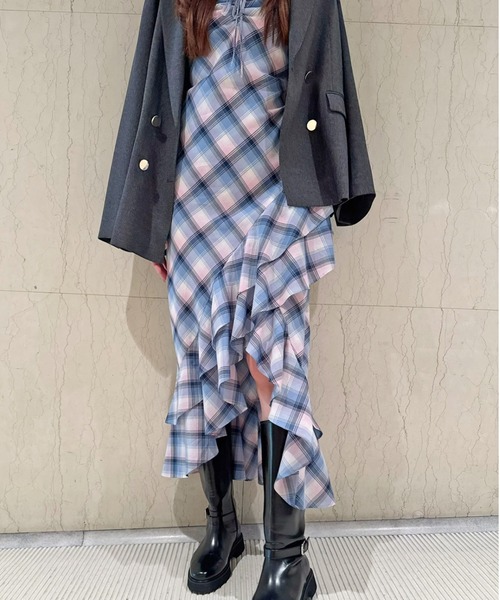 SNIDEL（スナイデル）の「フリルチェックキャミソールワンピース（ワンピース・レディース・ネイビー/ブラウン/ライトブルー・0/1）」の18枚目の写真