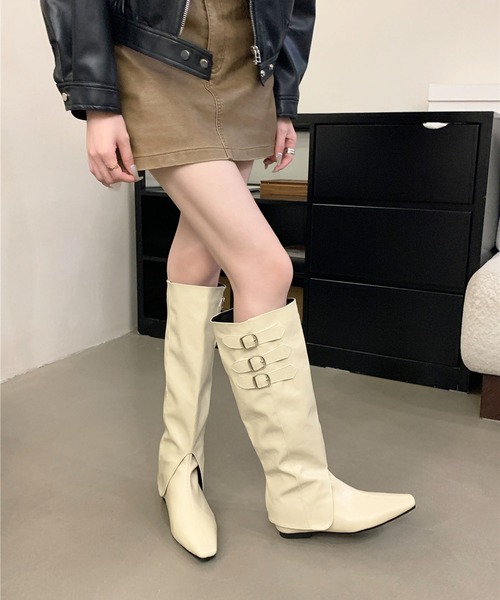 Jewelobe(ジュエローブ)の「ベルトデザインブーツカバー×インソールショートブーツセット(ブーツ・レディース・ブラウン/オフホワイト/ブラック/ブラウン系その他・S/M/L/XL)」の7枚目の写真