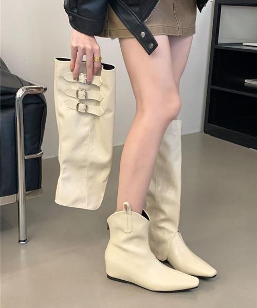 Jewelobe(ジュエローブ)の「ベルトデザインブーツカバー×インソールショートブーツセット(ブーツ・レディース・ブラウン/オフホワイト/ブラック/ブラウン系その他・S/M/L/XL)」の9枚目の写真