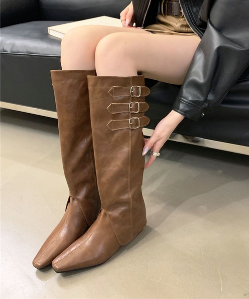 Jewelobe(ジュエローブ)の「ベルトデザインブーツカバー×インソールショートブーツセット(ブーツ・レディース・ブラウン/オフホワイト/ブラック/ブラウン系その他・S/M/L/XL)」の14枚目の写真