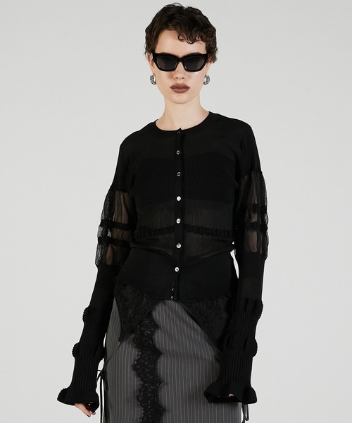 PRANK PROJECT（プランクプロジェクト）の「コントラストボーダーニットトップ / Contrast Border Knit Top（カーディガン/ボレロ・レディース・ベージュ/ブラック・FREE）」の2枚目の写真