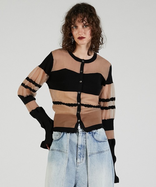 PRANK PROJECT（プランクプロジェクト）の「コントラストボーダーニットトップ / Contrast Border Knit Top（カーディガン/ボレロ・レディース・ベージュ/ブラック・FREE）」の11枚目の写真