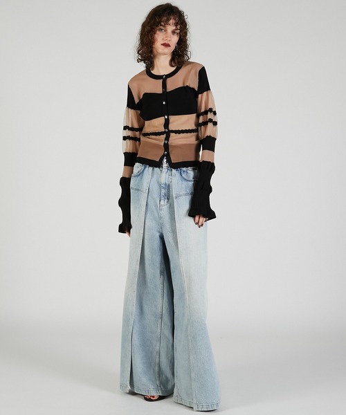 PRANK PROJECT（プランクプロジェクト）の「コントラストボーダーニットトップ / Contrast Border Knit Top（カーディガン/ボレロ・レディース・ベージュ/ブラック・FREE）」の6枚目の写真