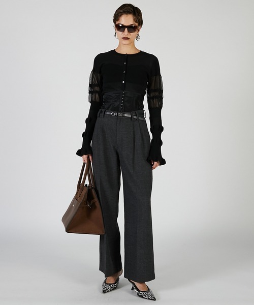 PRANK PROJECT（プランクプロジェクト）の「コントラストボーダーニットトップ / Contrast Border Knit Top（カーディガン/ボレロ・レディース・ベージュ/ブラック・FREE）」の5枚目の写真