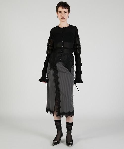 PRANK PROJECT（プランクプロジェクト）の「コントラストボーダーニットトップ / Contrast Border Knit Top（カーディガン/ボレロ・レディース・ベージュ/ブラック・FREE）」の3枚目の写真