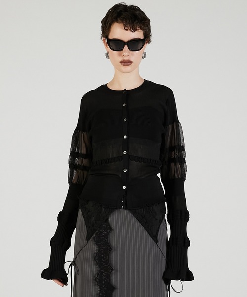 PRANK PROJECT（プランクプロジェクト）の「コントラストボーダーニットトップ / Contrast Border Knit Top（カーディガン/ボレロ・レディース・ベージュ/ブラック・FREE）」の7枚目の写真