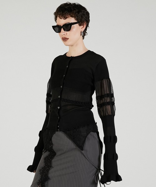 PRANK PROJECT（プランクプロジェクト）の「コントラストボーダーニットトップ / Contrast Border Knit Top（カーディガン/ボレロ・レディース・ベージュ/ブラック・FREE）」の8枚目の写真