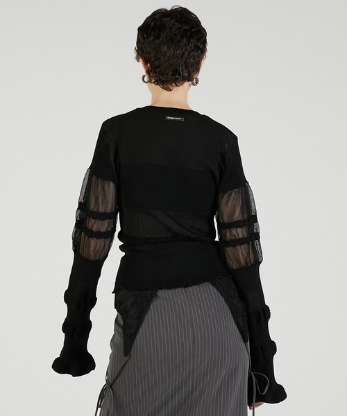 PRANK PROJECT（プランクプロジェクト）の「コントラストボーダーニットトップ / Contrast Border Knit Top（カーディガン/ボレロ・レディース・ベージュ/ブラック・FREE）」の9枚目の写真