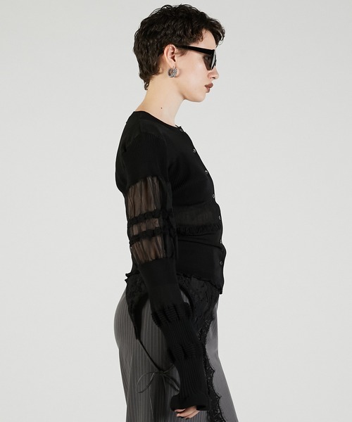 PRANK PROJECT（プランクプロジェクト）の「コントラストボーダーニットトップ / Contrast Border Knit Top（カーディガン/ボレロ・レディース・ベージュ/ブラック・FREE）」の10枚目の写真