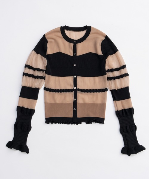 PRANK PROJECT（プランクプロジェクト）の「コントラストボーダーニットトップ / Contrast Border Knit Top（カーディガン/ボレロ・レディース・ベージュ/ブラック・FREE）」の13枚目の写真