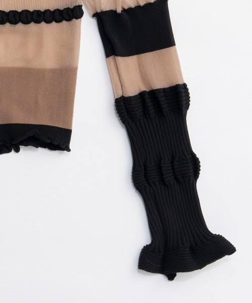 PRANK PROJECT（プランクプロジェクト）の「コントラストボーダーニットトップ / Contrast Border Knit Top（カーディガン/ボレロ・レディース・ベージュ/ブラック・FREE）」の17枚目の写真