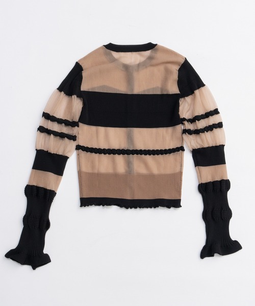 PRANK PROJECT（プランクプロジェクト）の「コントラストボーダーニットトップ / Contrast Border Knit Top（カーディガン/ボレロ・レディース・ベージュ/ブラック・FREE）」の14枚目の写真