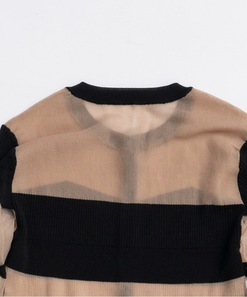 PRANK PROJECT（プランクプロジェクト）の「コントラストボーダーニットトップ / Contrast Border Knit Top（カーディガン/ボレロ・レディース・ベージュ/ブラック・FREE）」の16枚目の写真