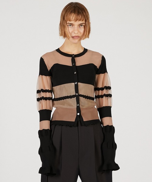 PRANK PROJECT(プランクプロジェクト)の「コントラストボーダーニットトップ / Contrast Border Knit Top(カーディガン/ボレロ・レディース・ベージュ/ブラック・FREE)」の19枚目の写真