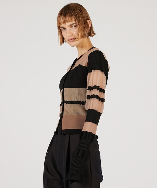 PRANK PROJECT(プランクプロジェクト)の「コントラストボーダーニットトップ / Contrast Border Knit Top(カーディガン/ボレロ・レディース・ベージュ/ブラック・FREE)」の20枚目の写真