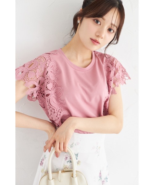 tocco closet（トッコ　クローゼット）の「リボン×フラワーレース装飾カットソープルオーバー（Tシャツ/カットソー・レディース・グレイッシュベージュ/オフホワイト/チャコールグレー/ブルー/ローズ・M）」の5枚目の写真