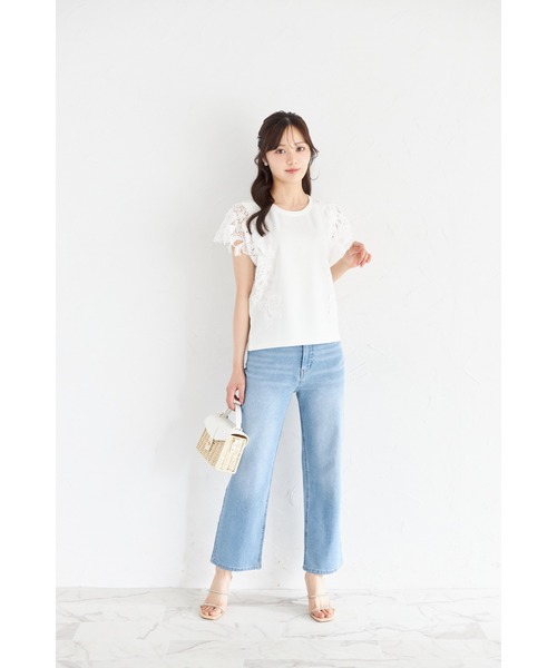 tocco closet（トッコ　クローゼット）の「リボン×フラワーレース装飾カットソープルオーバー（Tシャツ/カットソー・レディース・グレイッシュベージュ/オフホワイト/チャコールグレー/ブルー/ローズ・M）」の6枚目の写真