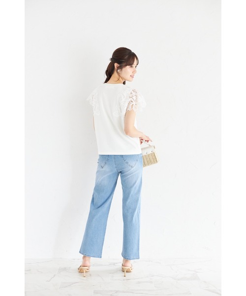 tocco closet（トッコ　クローゼット）の「リボン×フラワーレース装飾カットソープルオーバー（Tシャツ/カットソー・レディース・グレイッシュベージュ/オフホワイト/チャコールグレー/ブルー/ローズ・M）」の7枚目の写真