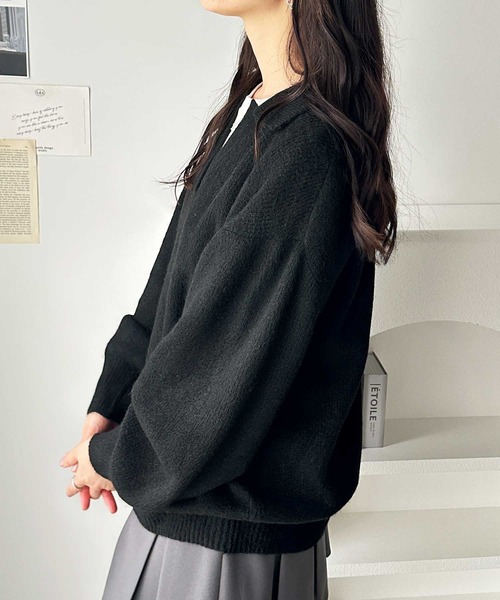 GeeRA(ジーラ)の「スキッパーポロ襟ニットプルオーバー(ニット/セーター・レディース・ベージュ/杢グレー/ブラック・MEDIUM/LARGE/X-LARGE)」の6枚目の写真
