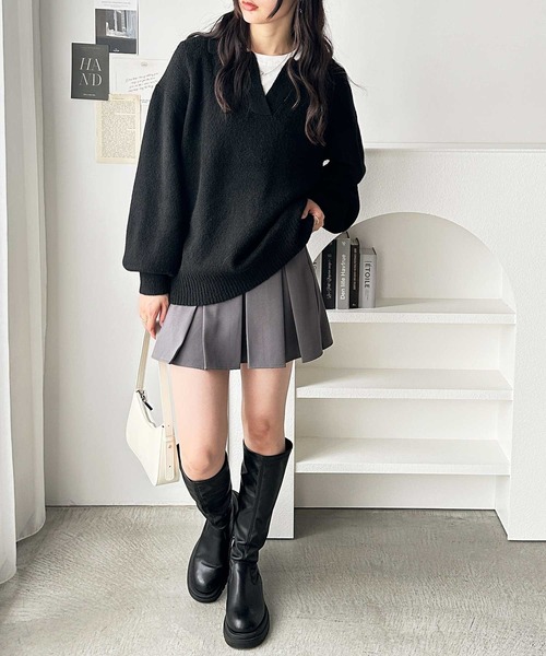 GeeRA(ジーラ)の「スキッパーポロ襟ニットプルオーバー(ニット/セーター・レディース・ベージュ/杢グレー/ブラック・MEDIUM/LARGE/X-LARGE)」の8枚目の写真